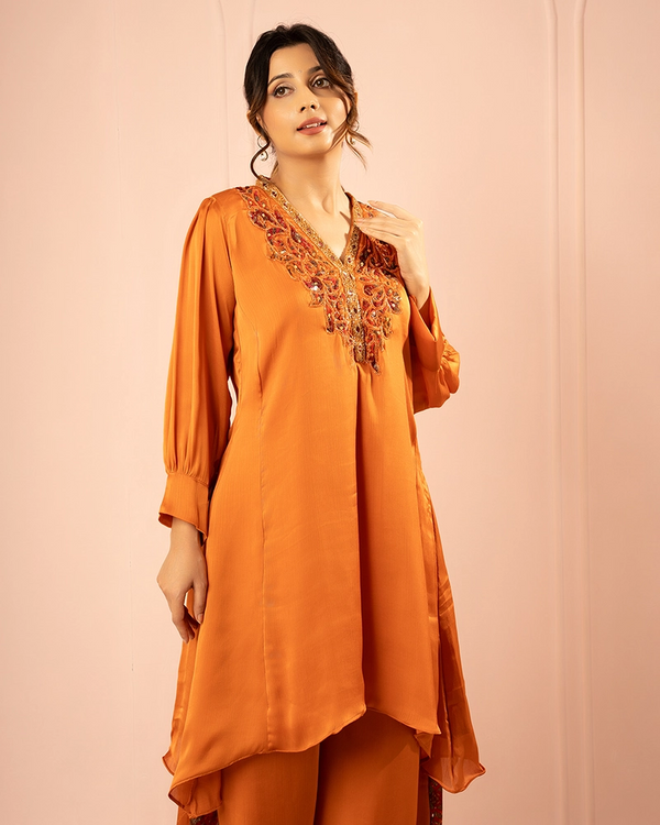 Ruhani Chinon Rust Kurta Set