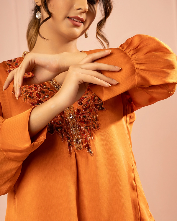 Ruhani Chinon Rust Kurta Set