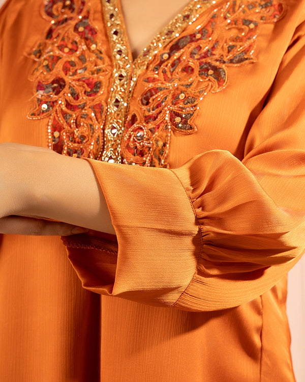 Ruhani Chinon Rust Kurta Set