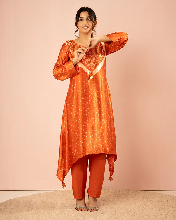 Kesar Printed Orange Kurta Set