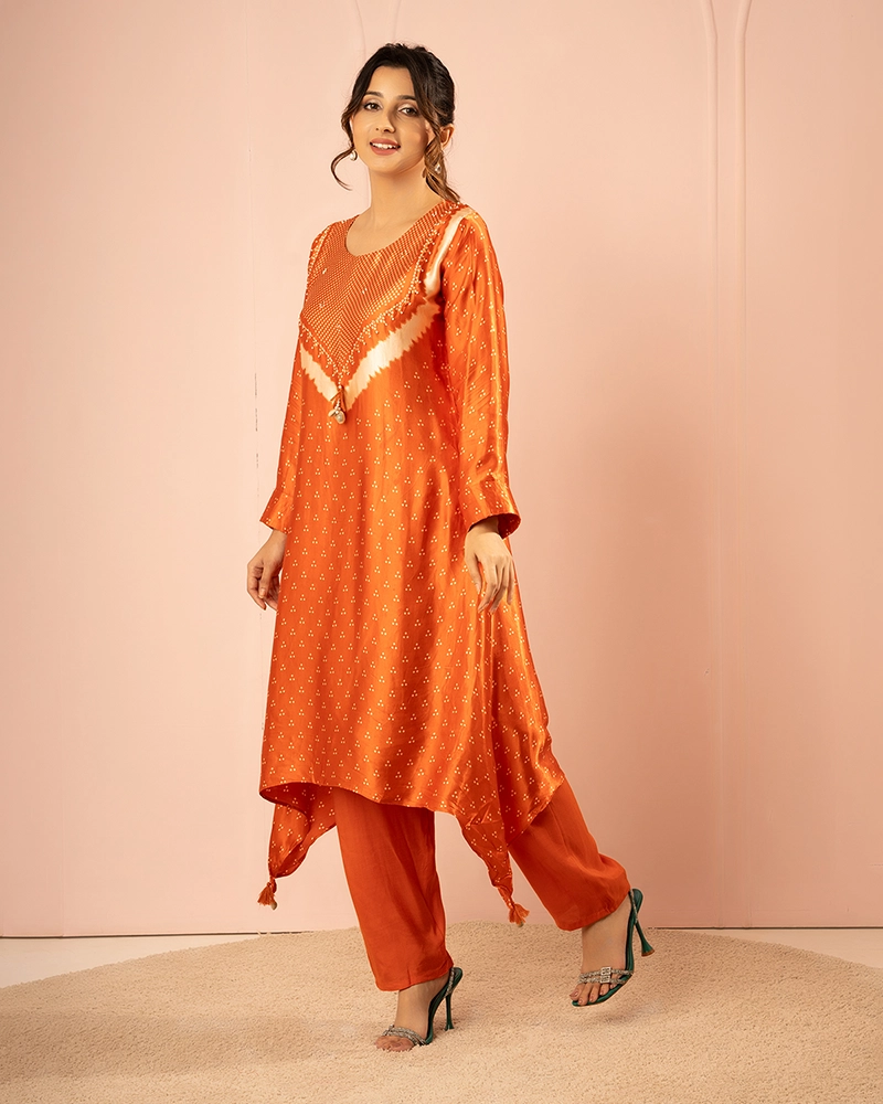 Kesar Printed Orange Kurta Set