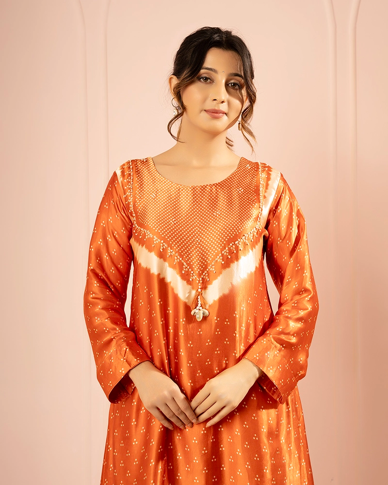 Kesar Printed Orange Kurta Set