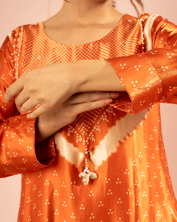 Kesar Printed Orange Kurta Set