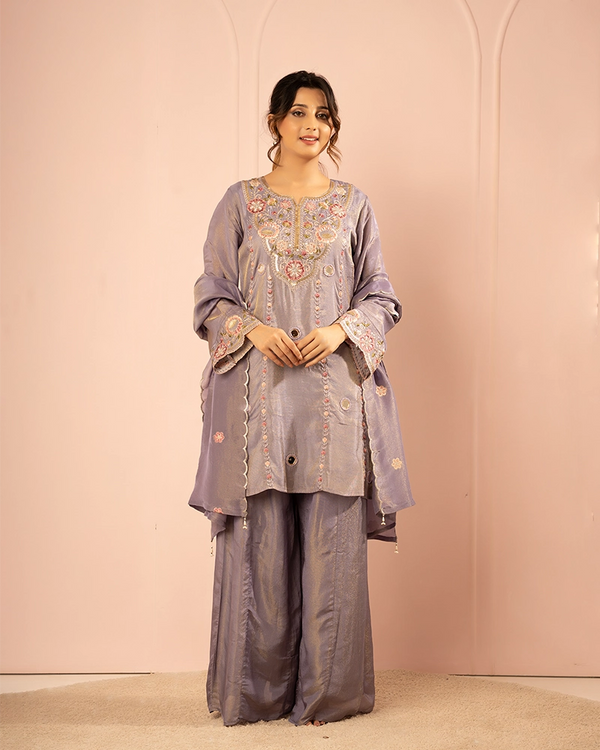 Sumbul Tissue Lavender Kurta Set