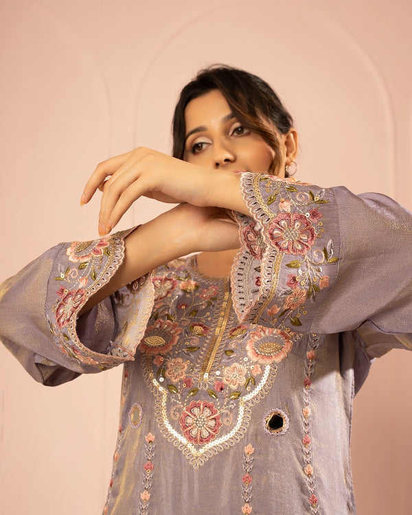 Sumbul Tissue Lavender Kurta Set