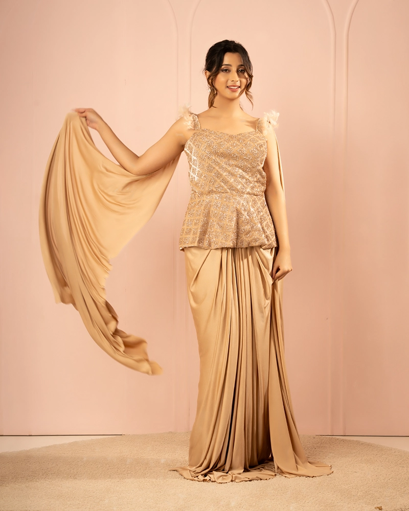 Noorvi Beige Indo- Western Set
