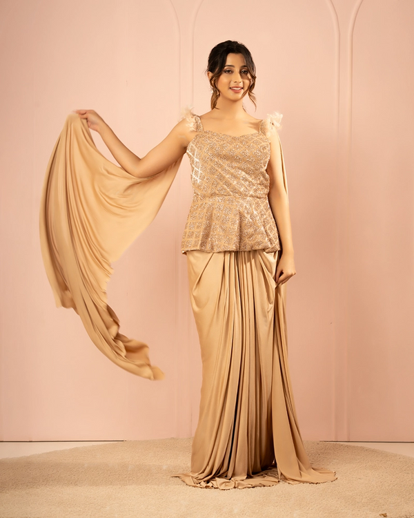 Noorvi Beige Indo- Western Set