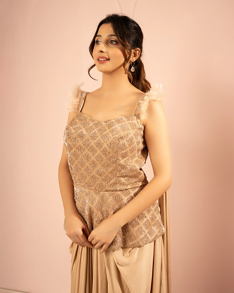 Noorvi Beige Indo- Western Set