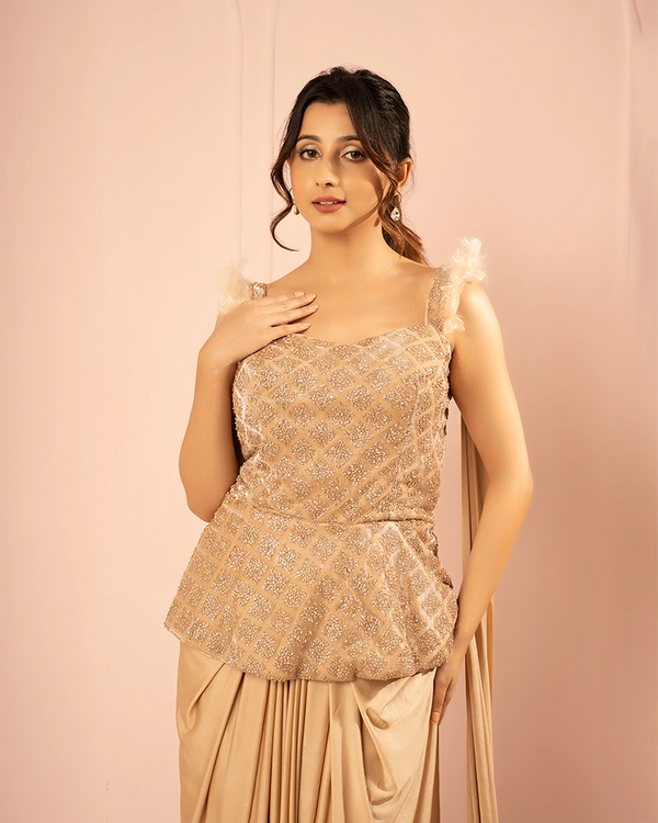 Noorvi Beige Indo- Western Set