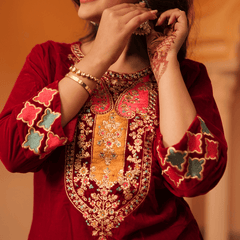 Aruna Velvet Maroon Kurta Set