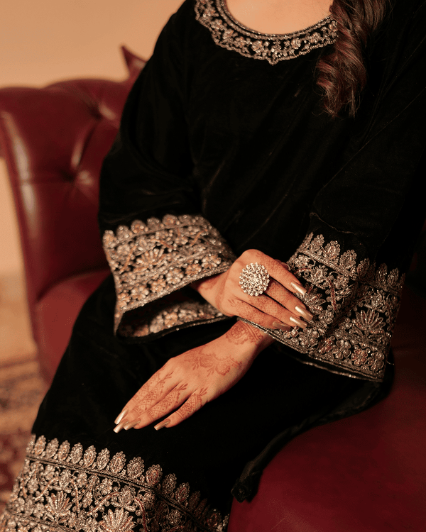 Alya Velvet Black Sharara Set